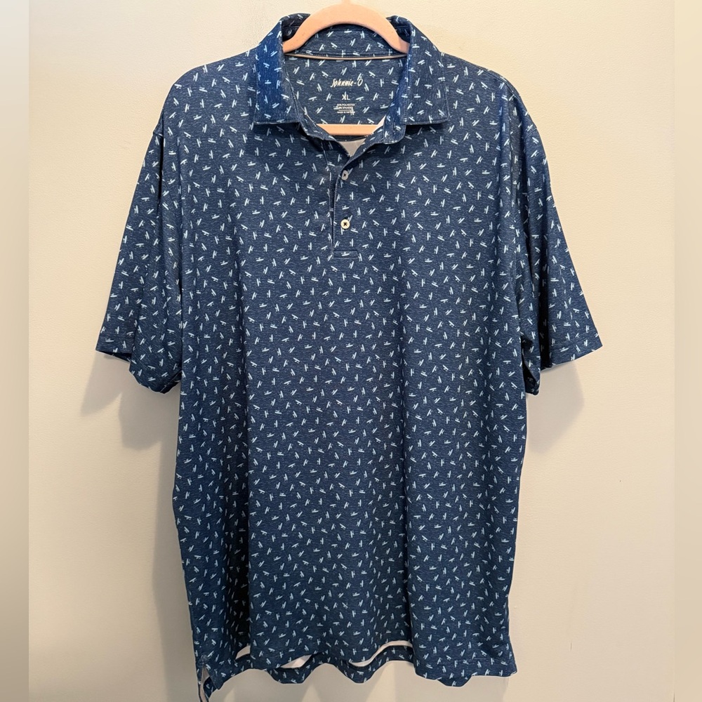 johnnie-O Blue Surf Patterned Polo Shirt XL